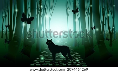 Wolf in dark mysterious forest