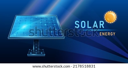 solar panel low poly light effect on blue background vector