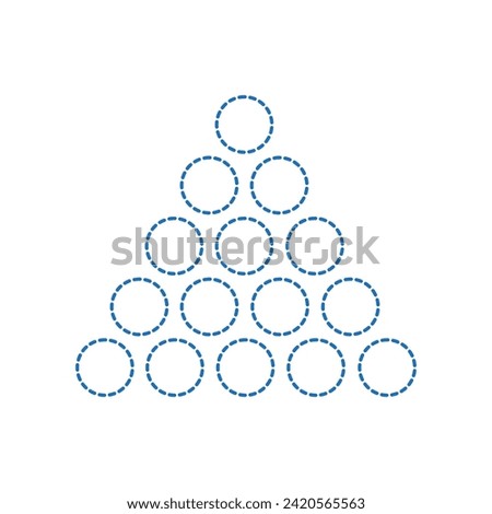 Vector drawing trinagle.  Decorative triangle made of circles, dotted line color blue flat style