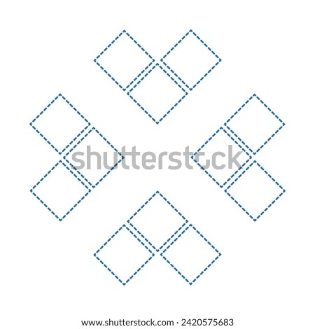 Vector drawing a square, dotted line color blue flat style 