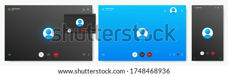 Mockup Call Screen for PC or smartphone. UI, UX, KIT, Skype app interface. Layout screens. Application for calls and video communications. Skype call screen mockup. Vector App template set