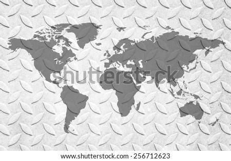 World map on metal background.