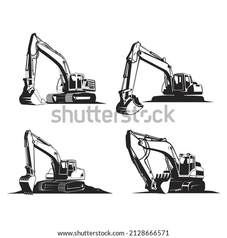 excavator silhouette, black and white excavator