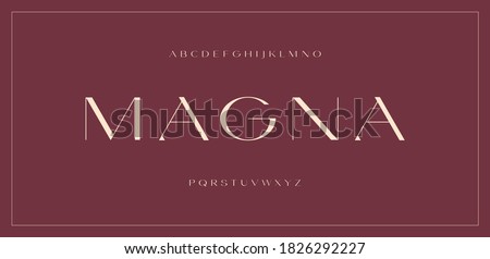 Luxury modern sans serif font, elegant contrast extended clean letter set magna typeface