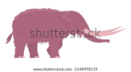 Ancient woolly american mammoth. Extinct animal of the Ice Age. Tusks and trunk. Vector cartoon illustration isolated on white background