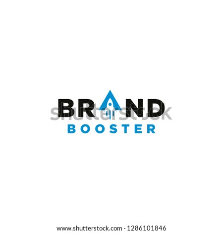 Brand booster typography logo vector with rocket element