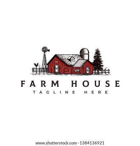 Vintage farm house logo design template - vector Stock foto © 