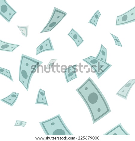 Money falling from above isolated on white background. Vector Illustration. 