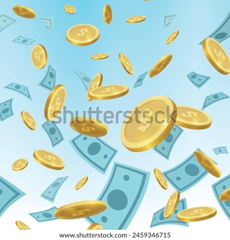 Vector illustration of money falling from above. Easy editable.