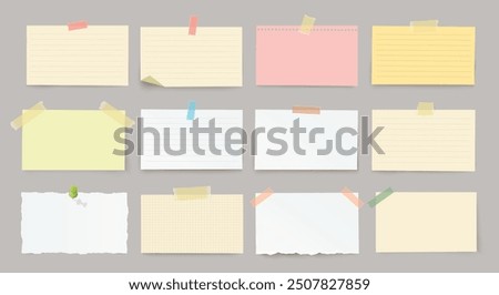 Set of different horizontal papers on transparent background with shadow.