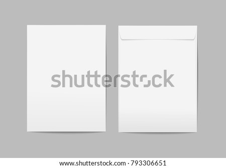 Vector blank white paper C4 envelope with transparent background.