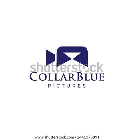 Blue collar logo film and camera logo design vector template