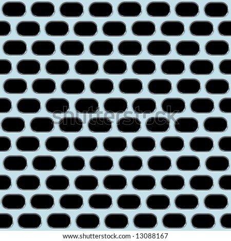 High-gloss chrome grid with oval-shaped holes isolated on black