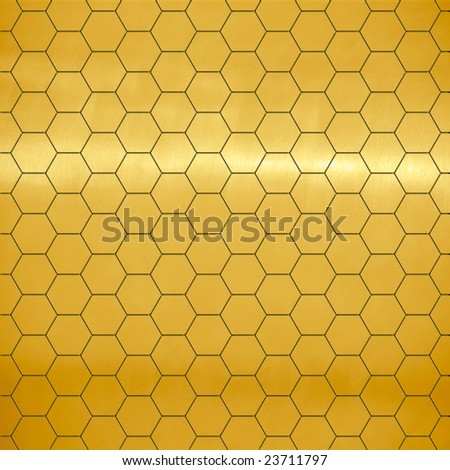 Brushed gold large honeycomb tiles texture with highlight