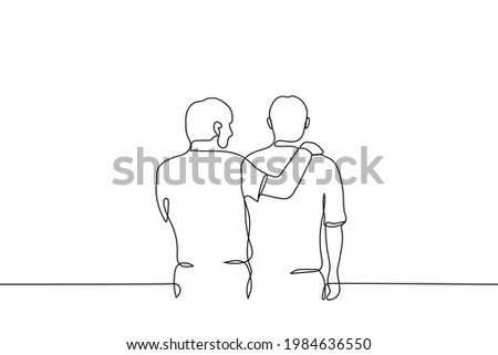 man looks at a friend with his hand on his shoulders - one line drawing. the concept of friendship, emotional support, comfort someone,