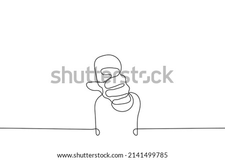 man extended his hand towards the viewer - one line drawing vector. concept to reach out, need help 