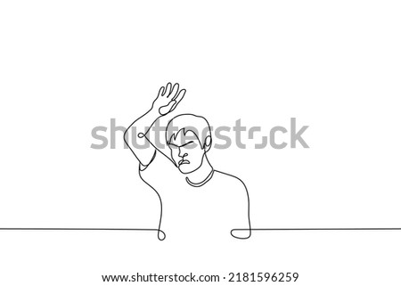 angry man swung to hit someone - one line drawing vector. the concept of bringing to white heat, aggression and physical violence, assault and humiliation Сток-фото © 