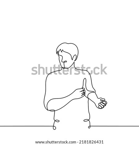 man stands rolling up his sleeves - one line drawing vector. concept get ready for business, with bare hands
