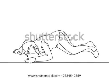 man lies on the ground face down in full height - one line art vector. concept fall, metaphor for social fall, hysteria or panic attack