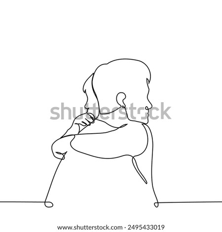 man and woman standing hugging in profile close up - one line art vector. concept heterosexual couple hug. Handmade vector not AI