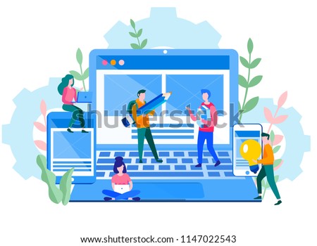 vector illustration Concept for web page, banner, presentation, social media, documents, cards, posters.web page design and development of mobile websites, people are working 