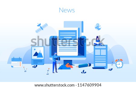 Concept News update, online news, News webpage, information about events, activities, company information and announcements for web page, banner, documents, cards, posters. news website