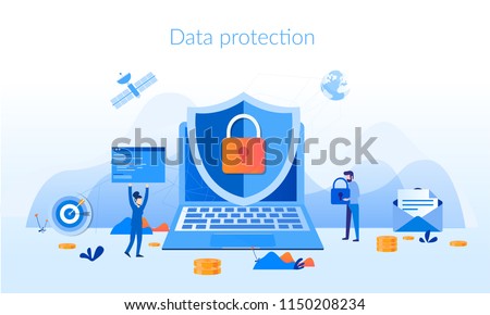 Data protection Concept for web page, banner, presentation, social media, documents, cards, posters. Vector illustration Network Security, People Character, Data security and privacy concept