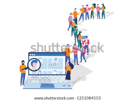We are hiring concept, Human Resources, Recruitment for web page, banner, presentation, social media, Vector illustration filling out resumes, hiring employees, crowd of business people standing line