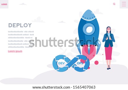 DevOps software circle process, plan, code, build, test, deploy, operate, monitor  team of programmer, development. Vector illustration.for web banner, infographics, mobile website. 