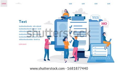 Online exam, questionnaire form, online education, survey, internet quiz. Vector illustration for web banner, infographics, mobile Survey or exam form long paper sheet with answered checklist, yes no