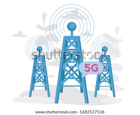 Three Radio towers, 5G internet  Vector illustration for web banner, infographics, mobile