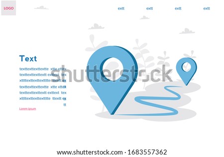 GPS point navigation, travel way, find trip, geo location. Pin. vector illustration two pin. Transportation delivery, map location, transport logistic, tourism navigate, route path concept. 