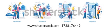 Millennials, Generation Z, Baby boomers, Generation X . Vector illustration for web banner, infographics, mobile. 
