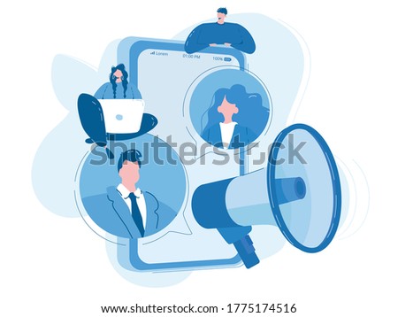 Online PR. Vector illustration for web banner, infographics, mobile. 