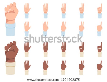 Finger counting. A set of hands with counts on the fingers from one to five vector illustration.