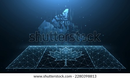 Polygonal vector illustrations of the map and flag Canada on a dark blue background.