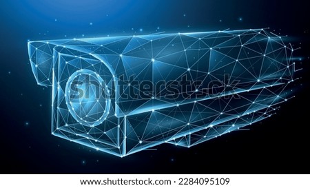 Polygonal vector illustration of CCTV Camera, Videocam or security camera on dark blue background