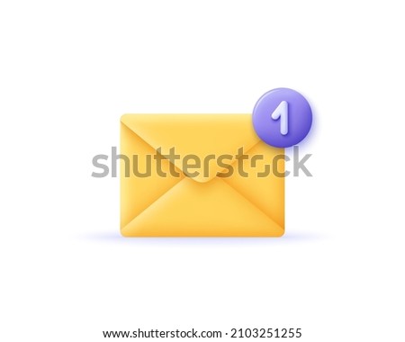 3D envelope icon, incoming mail notify, newsletter and online email concept. 3d envelope render. 3d envelope realistic vector illustration 