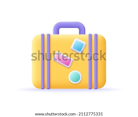 3D luggage icon. Summer travel, journey, holiday, vacation and tourism concept. Suitcase render. 3d realistic baggage vector illustration