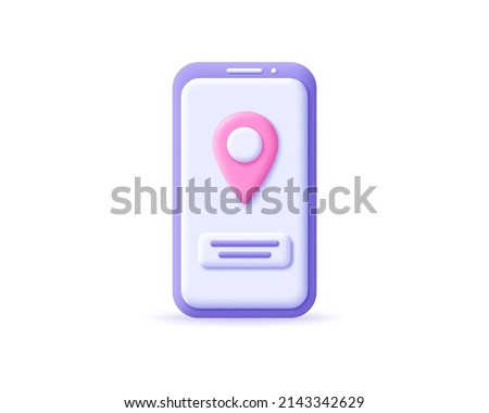 3d smart phone icon with locator pin of map. Render mobile with location mark or navigation sign. Concept of geo location and travel guide. 3d cellphone realistic vector illustration 