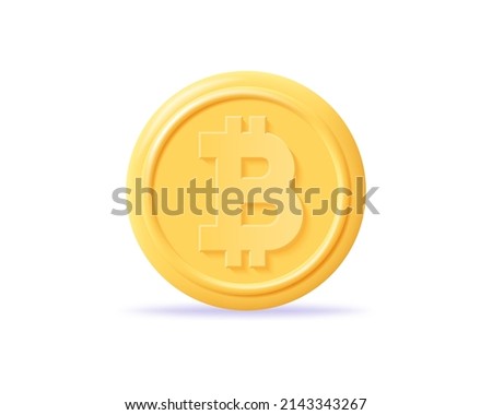 3D bitcoin icon. Render golden cryptocurrency, crypto coin or virtual money. Concept international stock exchange and Network bitcoin marketing. 3d realistic vector illustration