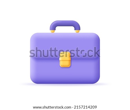 Briefcase or schoolbag 3d icon. Render brief case for business, finance, education and learning. 3d vector cartoon minimal illustration