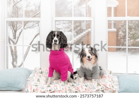 Image, Stock Photo Wintry miniatures of two fir trees in the snow