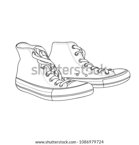 Hand drawn hipster sneakers. Vector.