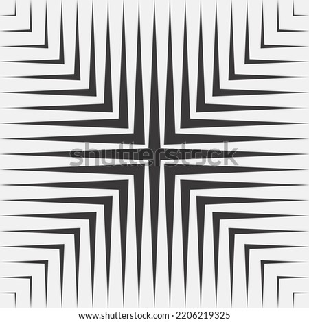 Geometric abstract black and white background. Four isosceles right triangles converging at vertices in center. Each triangle shaded with lines expanding towards catheti and thinning towards base.