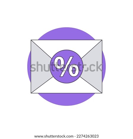 Sealed postal envelope on purple circle. Percent sign on purple seal. Offer or discount metaphor. Profitable business proposal that meets needs of client. Favorable action for decision making.