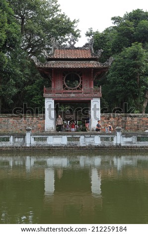 HANOI, VIETNAM - AUG 11, 2014: View of Temple of Literature (Van Mieu) in Hanoi capital, Vietnam. Khue Van Cac, one of the gate of the temple is the symbol of Hanoi.