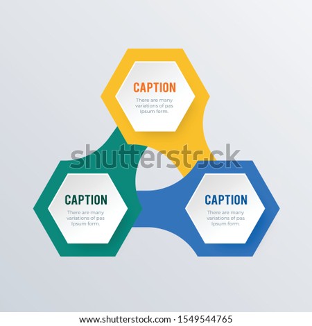 Three hexagons infographics template design. Business concept infograph with 3 options, steps or processes. Vector visualization can be used for workflow layout, diagram, annual report, web