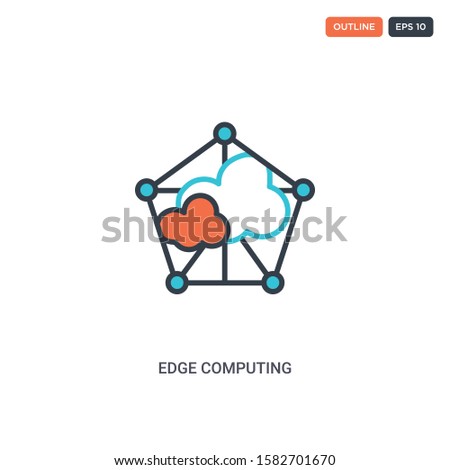 2 color edge computing concept line vector icon. isolated two colored edge computing outline icon with blue and red colors can be use for web, mobile. Stroke line eps 10. 商業照片 © 