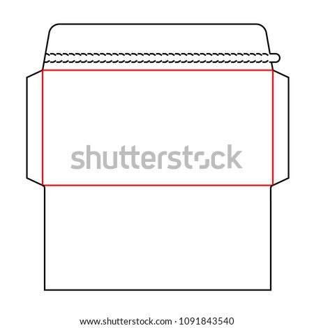 Envelope DL size wallet die cut template with tear strip borders, tear-off perforation zipper rules. Stamp. Vector black isolated circuit envelope. International standard size. Die line envelope.